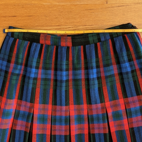 Al Jean Wool Vintage Midi Pleated Skirt in Blue Red Green Black - Picture 10 of 11